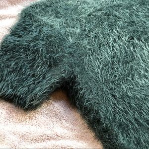 Green fuzzy above the elbow sweater